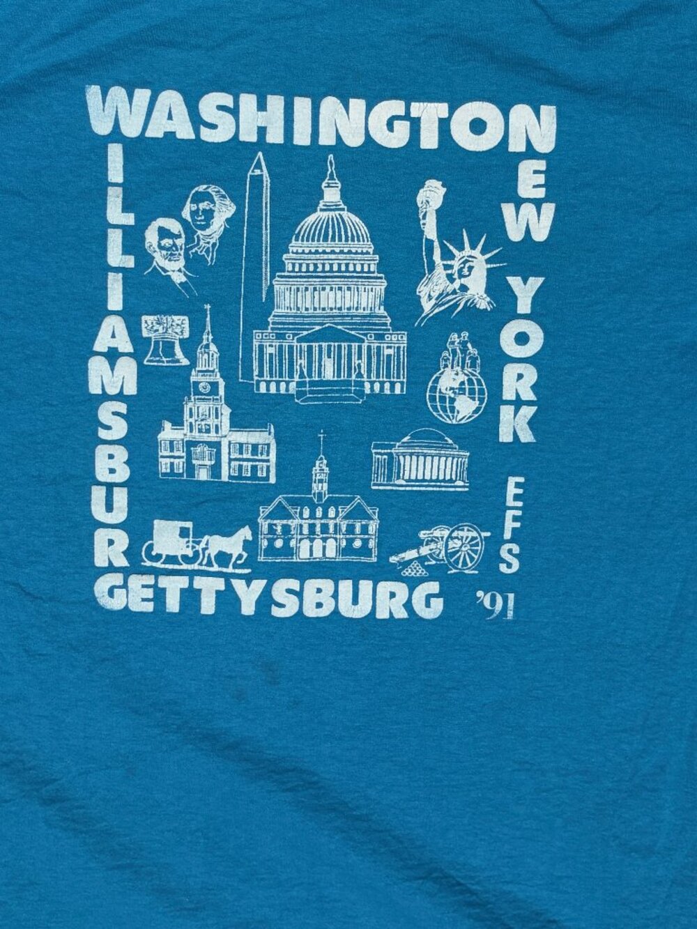 Vintage 1991 Washington DC New York Gettysburg Tourist T Shirt XL Hanes 50/50 US